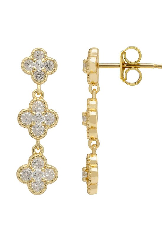 Latelita Mini Triple Clover Drop Earrings Gold