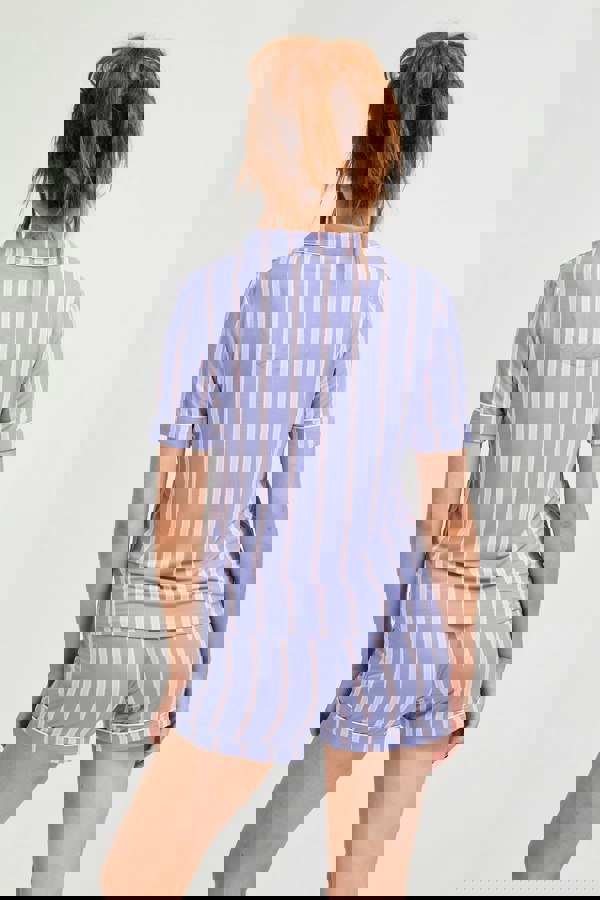 Pretty You London Women's Bamboo Shirt Short Set - Heather Stripe