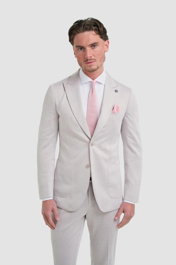 House of Cavani Vasco - Men's Beige 2 Piece Herringbone Suit