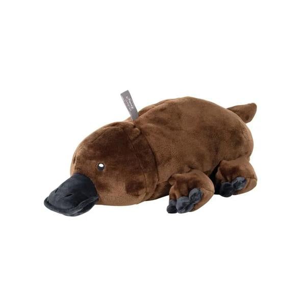 Cuddly brown Fashy 0.8L hot water bottle with Schnati platypus plush cover