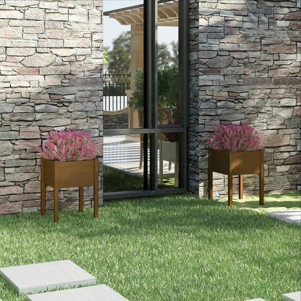 Berkfield Garden Planters 2 pcs Honey Brown 50x50x70 cm Solid Pinewood