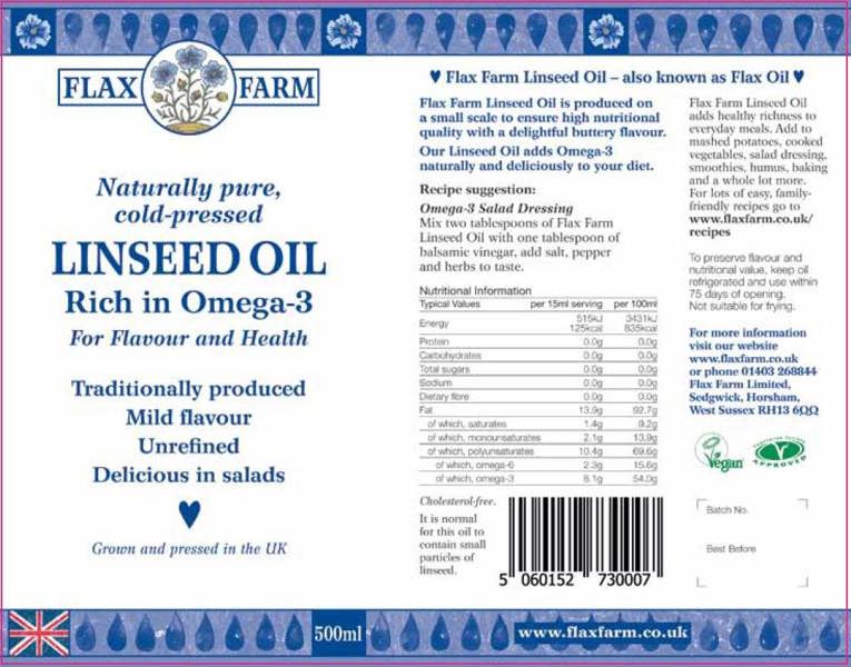 Nutritional information cold-pressed Flaxseed oil