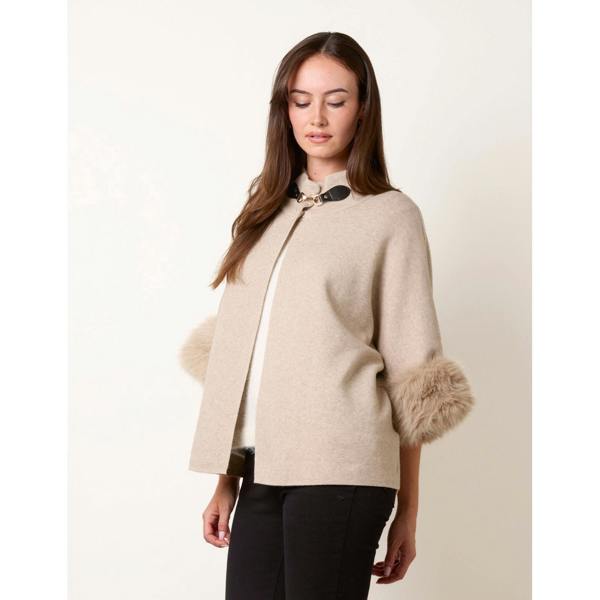 Blue Vanilla Faux Fur Cuff Funnel Neck Poncho