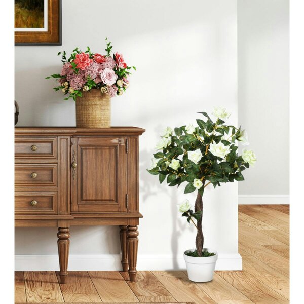Dyzi 90cm Artificial Rose Tree 21 Flowers Potted Decorative Plant