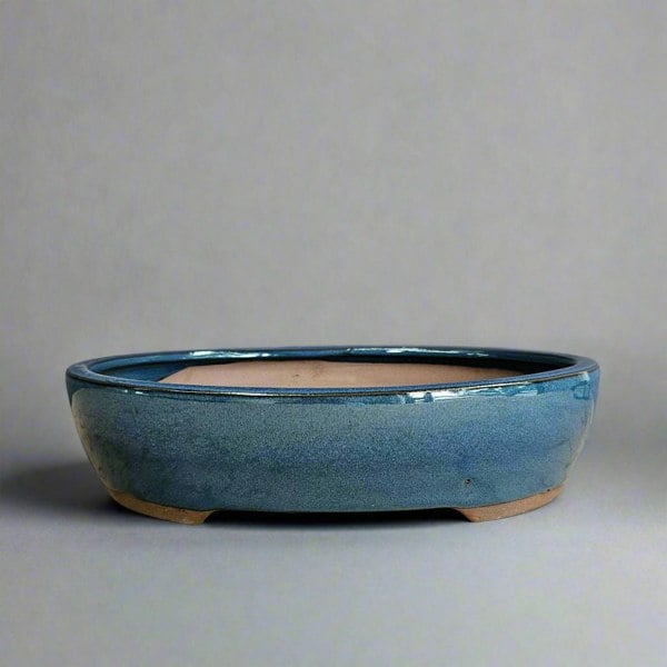 Yorkshire Bonsai 27cm Glazed Bonsai Pot | Oval | 27cm x 22cm x 7cm | Blue