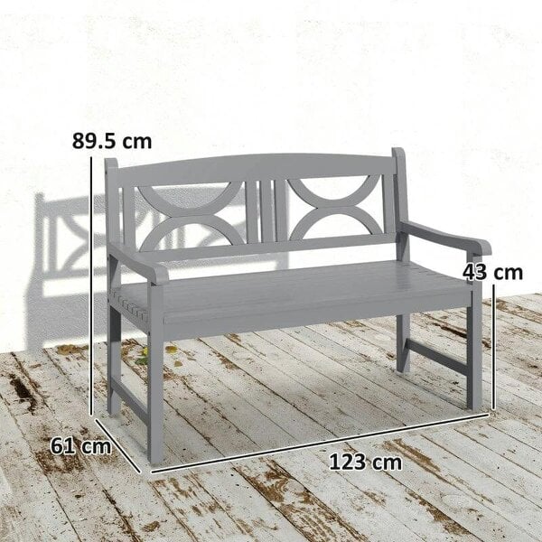 2-Seater Wooden Garden Bench Outdoor Patio Loveseat for Porch, Grey