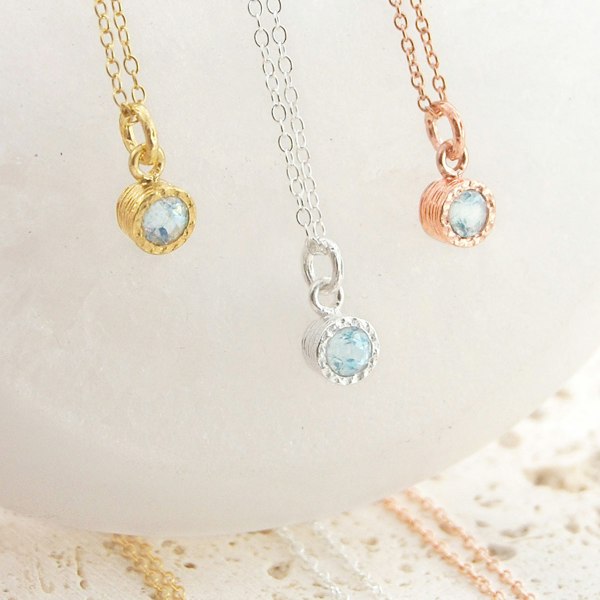 Aquamarine March Birthstone Sterling Silver Pendant Necklace