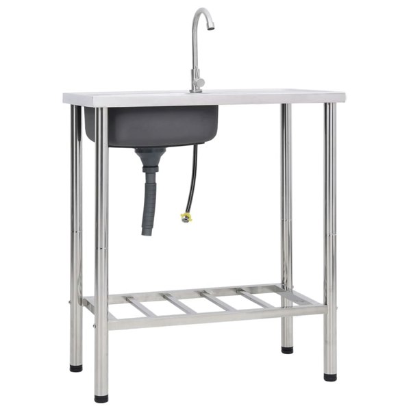 Berkfield Camping Sink Single Basin with Tap Stainless Steel
