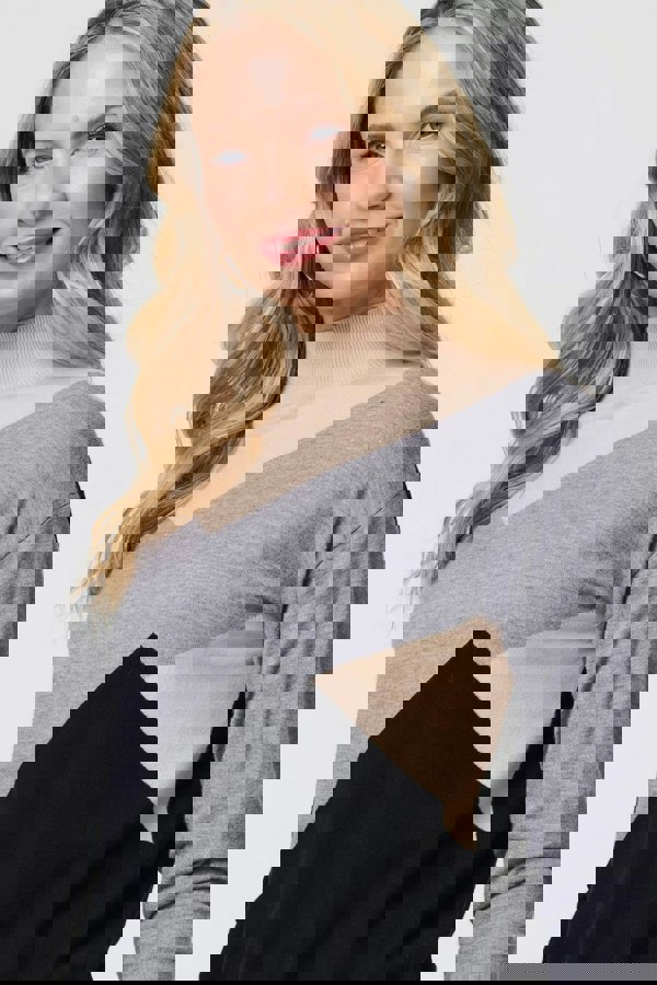 Grey | Colour Block High Neck Slim Jumper
