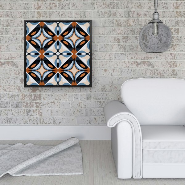 Warren Reed Brown And Blue Geometric Pattern Framed Canvas