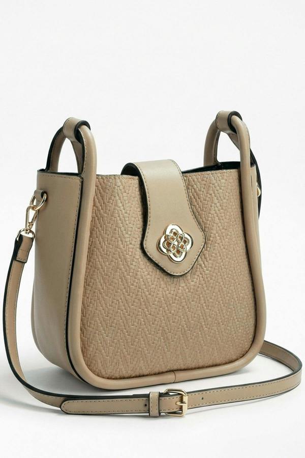 Cordelia Woven Panel Shoulder Bag - Apricot