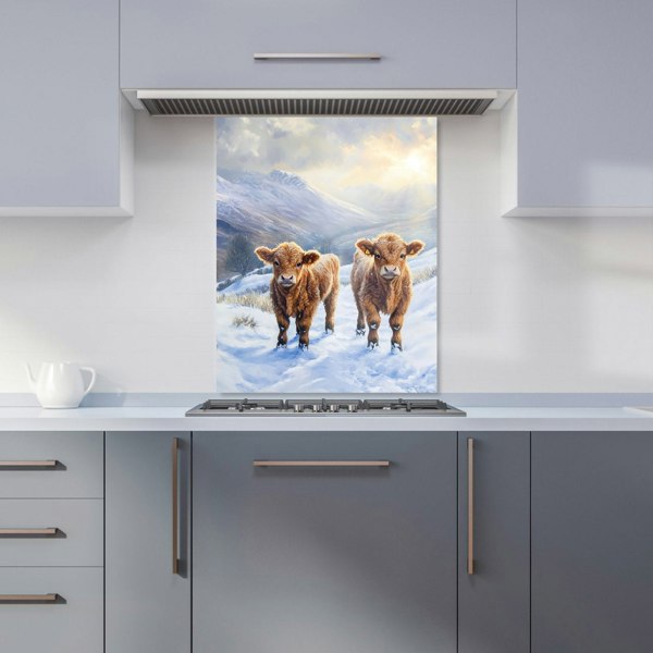 Warren Reed - Designer Duo Of Baby Highland Cows Kitchen Splashback