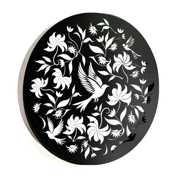 EDH Door Hardware Round Solar Wall Panel with Birds, Outdoor Metal Wall Art with LED Light, Weatherproof Garden & Patio Décor