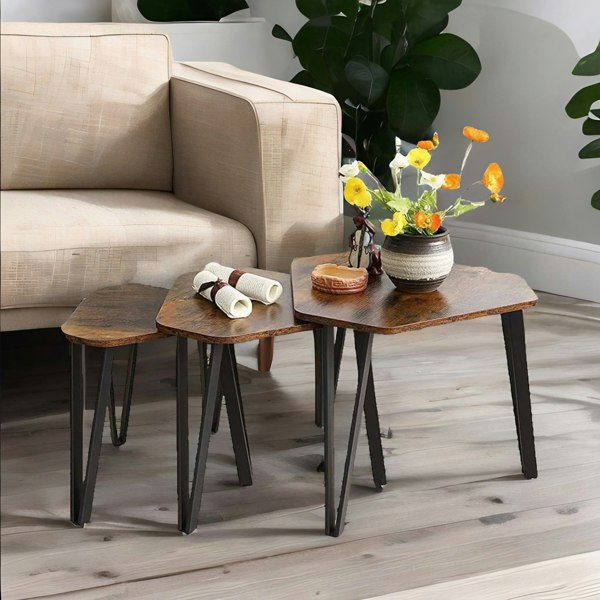 Rafaelo Mobilia Set Of 3 Industrial Nesting Tables Rustic Brown