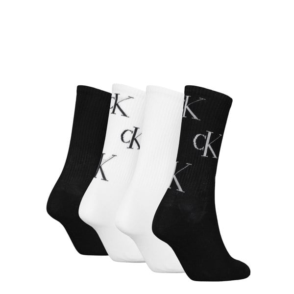 Calvin Klein 4 Pack Giftboxed Trainer Womens Crew Socks Black/White