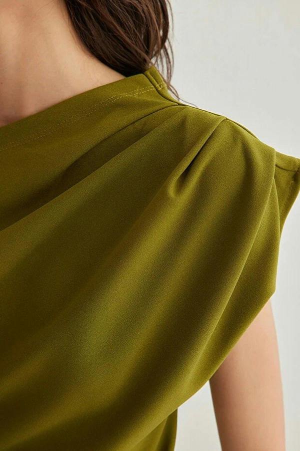 WOVCOR Draped One Shoulder Blouse