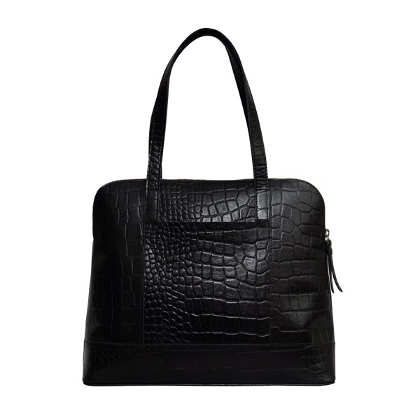 Assots London 'Eva' Black Croc Real Leather Designer Unlined Tote Bag