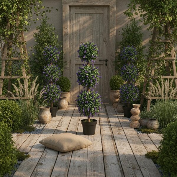 Wyld Haus Lazi Set Of 2 Artificial Lavender Ball Trees In Decorative Pots H8 110cm