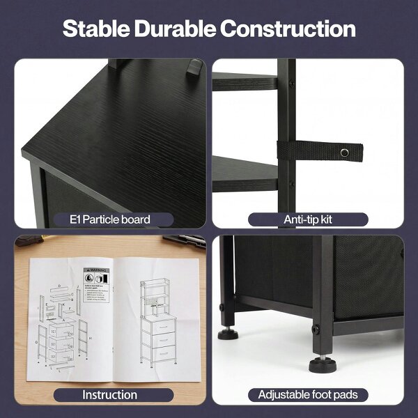 Levede Bedside Table with Charging Station 3 Drawer RGB Light Night Stand