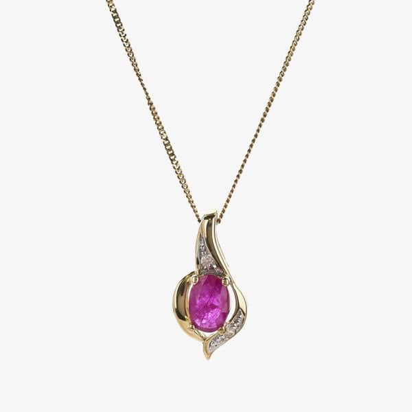 T. H. Baker 9ct Yellow Gold Ruby and Diamond Swirl Pendant P1860/7-10 RUBY