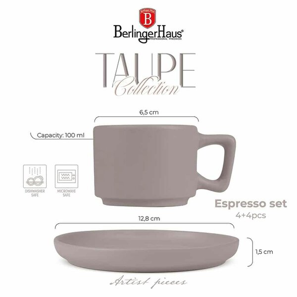 Berlinger Haus 4+4 pcs espresso cup set Berlinger Haus BH10016 Taupe