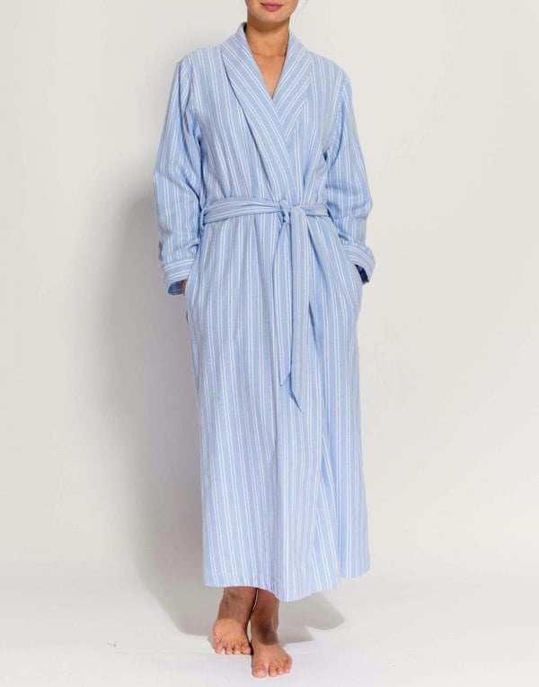 British Boxers Women's Brushed Cotton Dressing Gown – Westwood Blue Stripe