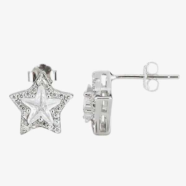 T. H. Baker Silver Cubic Zirconia Star Pendant and Studs Set SET14288