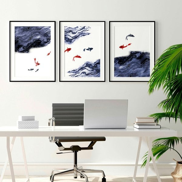 Work office wall art | set of 3 Japanese wall art