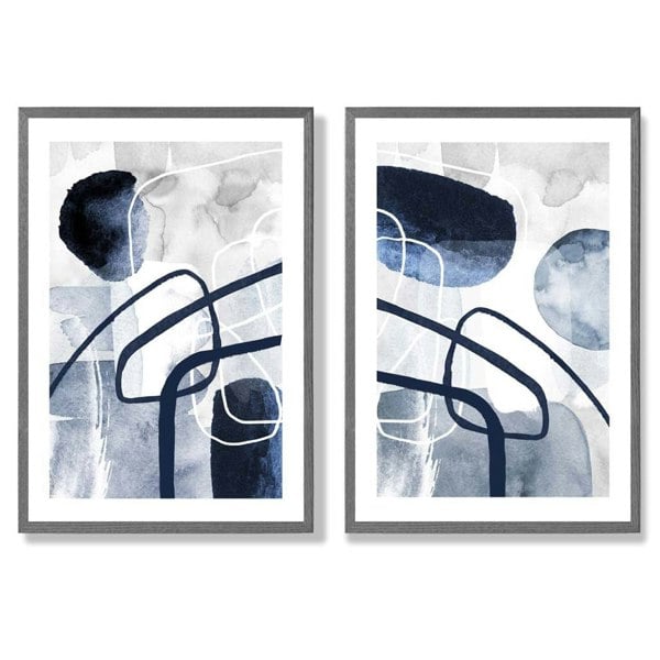 Sage Green Geometric Pineapple Fruit Set of 2 Art Prints with Dark Grey Frame