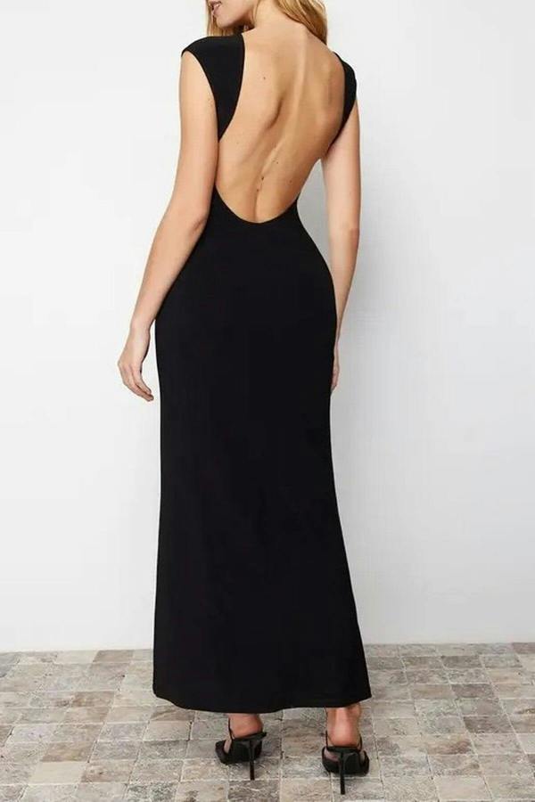 WOVCOR Backless Fitted Maxi Stretch Knit Pencil Dress