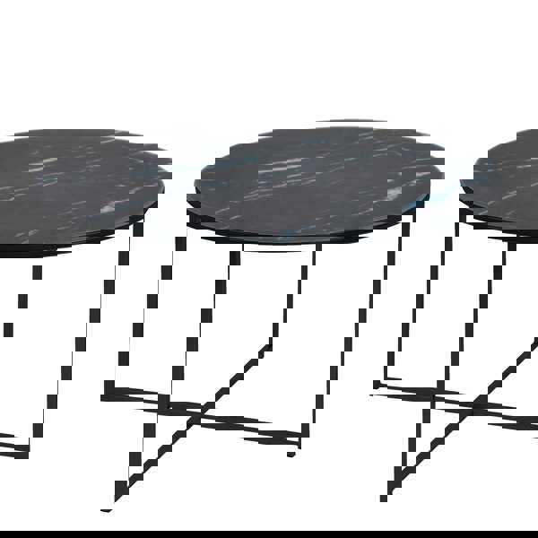 Furniture To Go Alisma Round Coffee Table with Black Marble Effect Glass Top & Black Legs