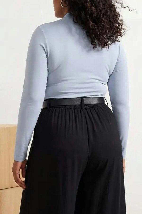 WOVCOR Gathered Detail Long Sleeve Knitted Plus Size Blouse