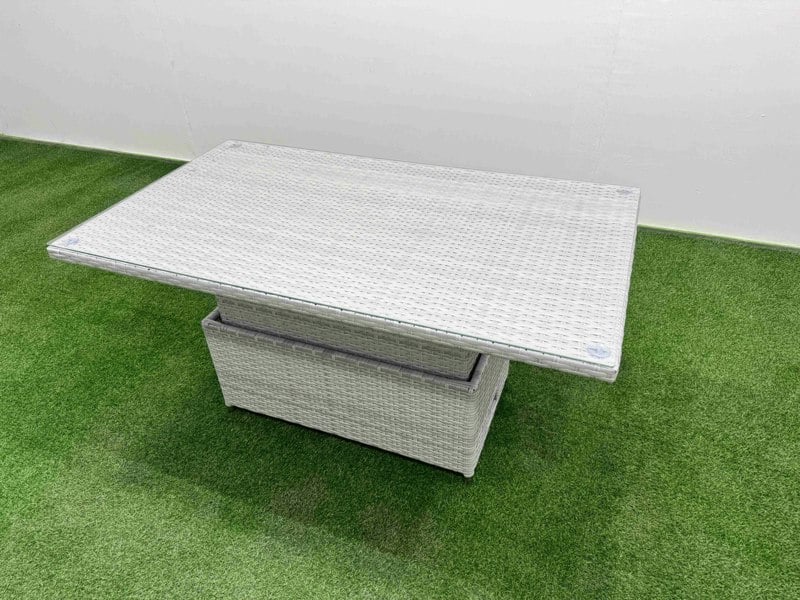 Fimous 9-Seater Outdoor Rattan Reclining Sofa Set | Adjustable Dining/Coffee Table, 3 Stools, Side Table | Light Grey
