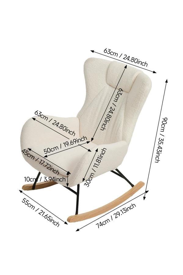 Living and Home White Lambswool Upholstered Rocking Chair