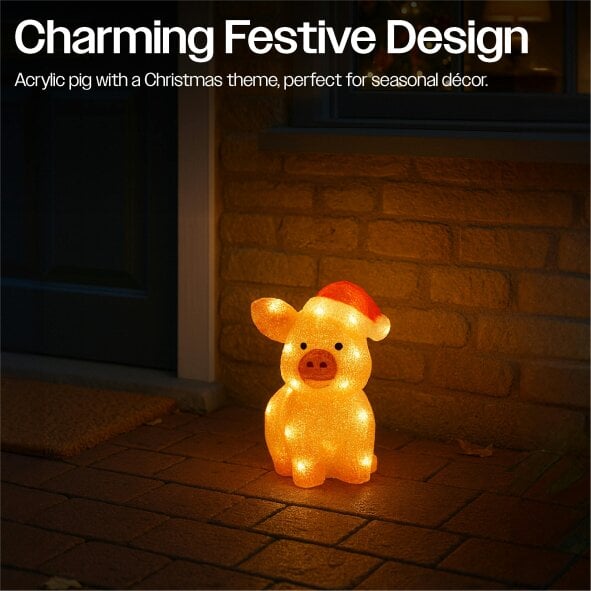 Scotts of Stow Xmas Haus 28cm Acrylic Festive Christmas LED Pig