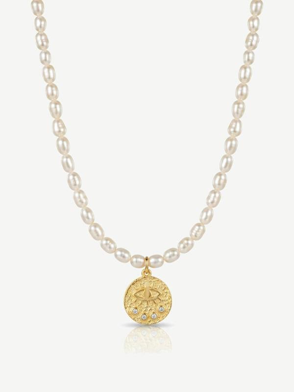MUCHV Evil Eye Pearl Coin Necklace