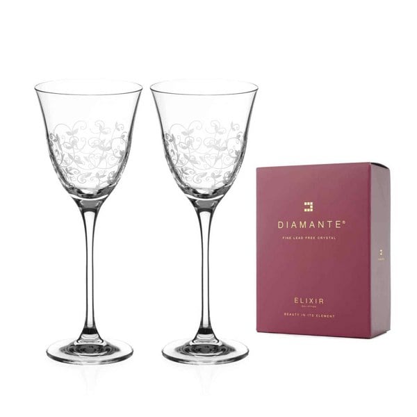 Diamante Floral Collection White Wine Glasses - Set of 2