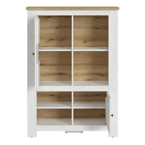 Wyld Haus Tipsyfern White Oak Wood 2 Door 4 Shelves Display Cabinet with LED Lights
