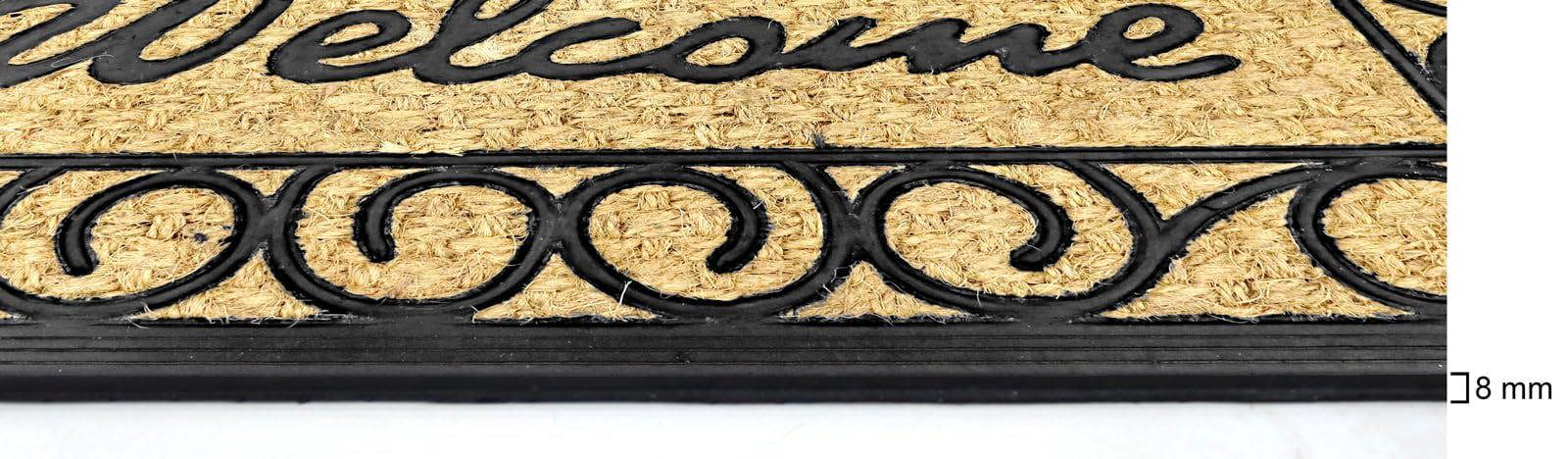 A.Unique Home 8mm Coir Doormat Non-Slip PVC Back - Welcome Border 40x80cm