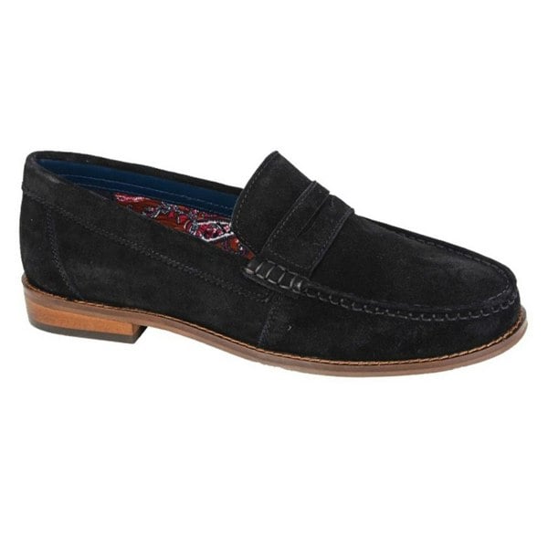 Roamers Mens Plain Suede Loafers - Black