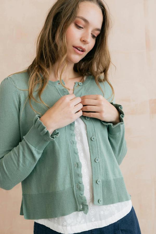 Lily & Me Lauren Ruffle Outfitter Cardigan Ocean
