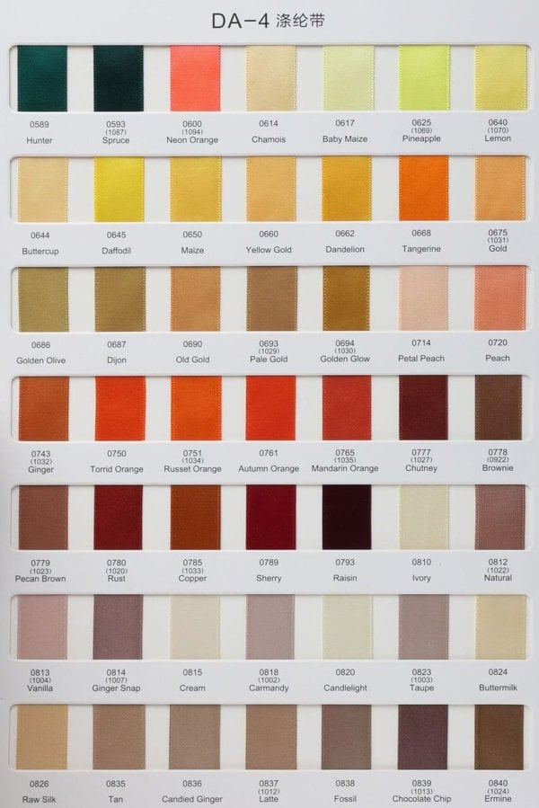 Color swatch chart with various color samples labeled