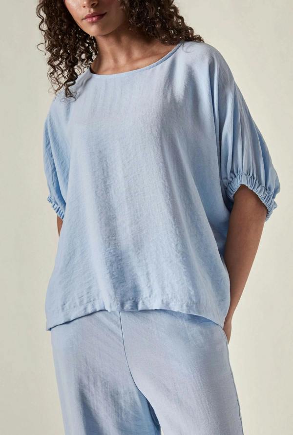 James Lakeland Relaxed Gathered Sleeve Top – Powder Blue