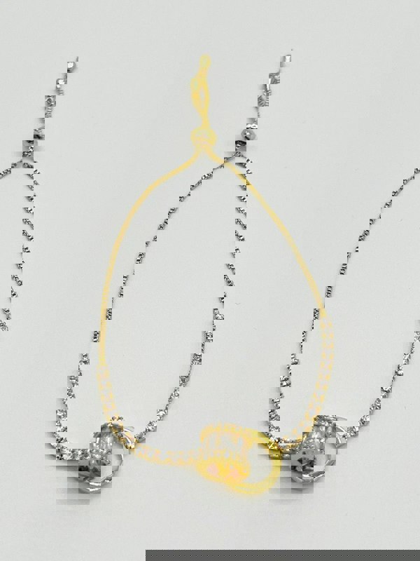 SVNX Double Ring Diamante Bracelet in Gold Colour - Gift Boxed