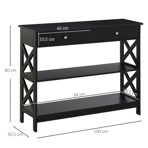 Wyld Haus Kafa 100cm Wooden Black X Frame Console Table With Drawers And 2 Shelves