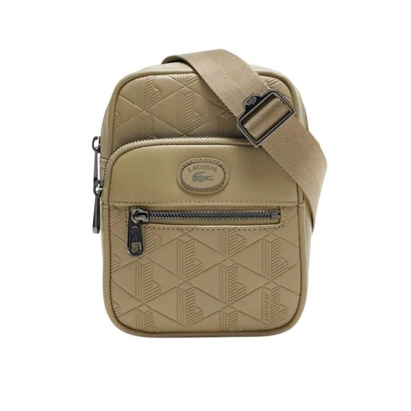 Lacoste Monogram Leather Satchel - Beige