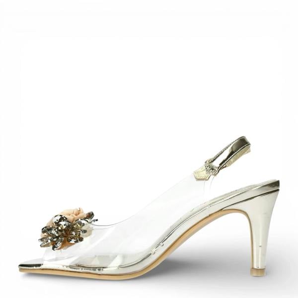 Laura Vita Mira 05 - Women’s Clear Golden Slip-On Heel Sandals
