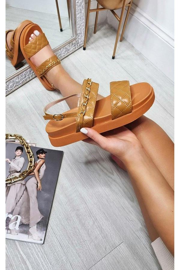 Nikita Sandals With Quilted And Chain Detail - Camel