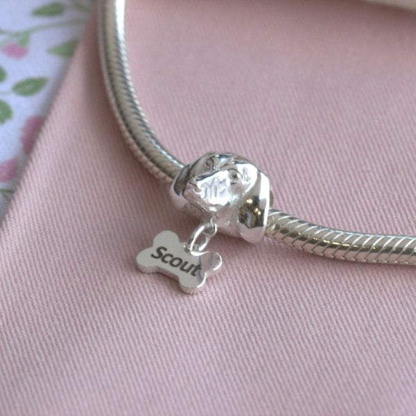 Dachshund Head Silver Charm Bead - Personalised - MYLEE London