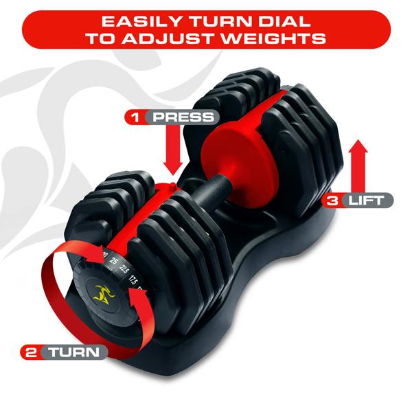 Homeology Urban25 Single Home Fitness Black Red Adjustable Smart Dumbbells from 2.5kg up to 25kg Training Weights